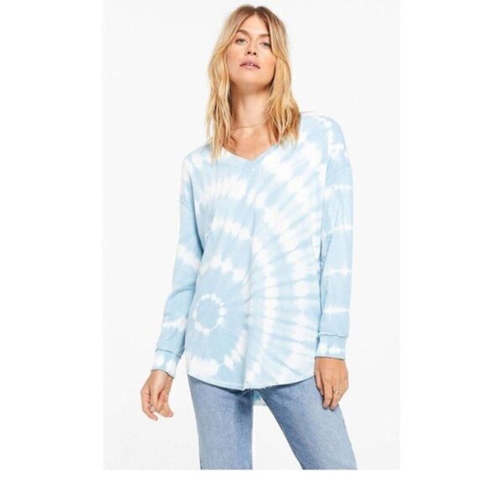 Z Supply XS‎ Spiral tie-dye weekender Top Lightweight Oversized Sweatshirt Blue